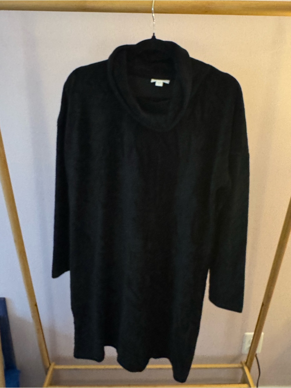 Cozy Black Corduroy Cowl Neck Midi Dress